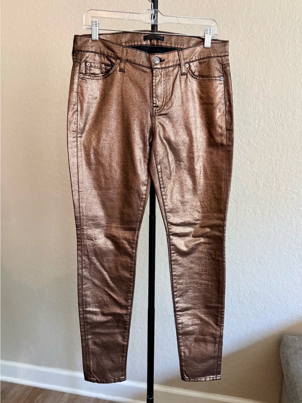 7 For All Mankind Copper Metallic Bronze Skinny Jeans - 30 - Picture 2 of 16